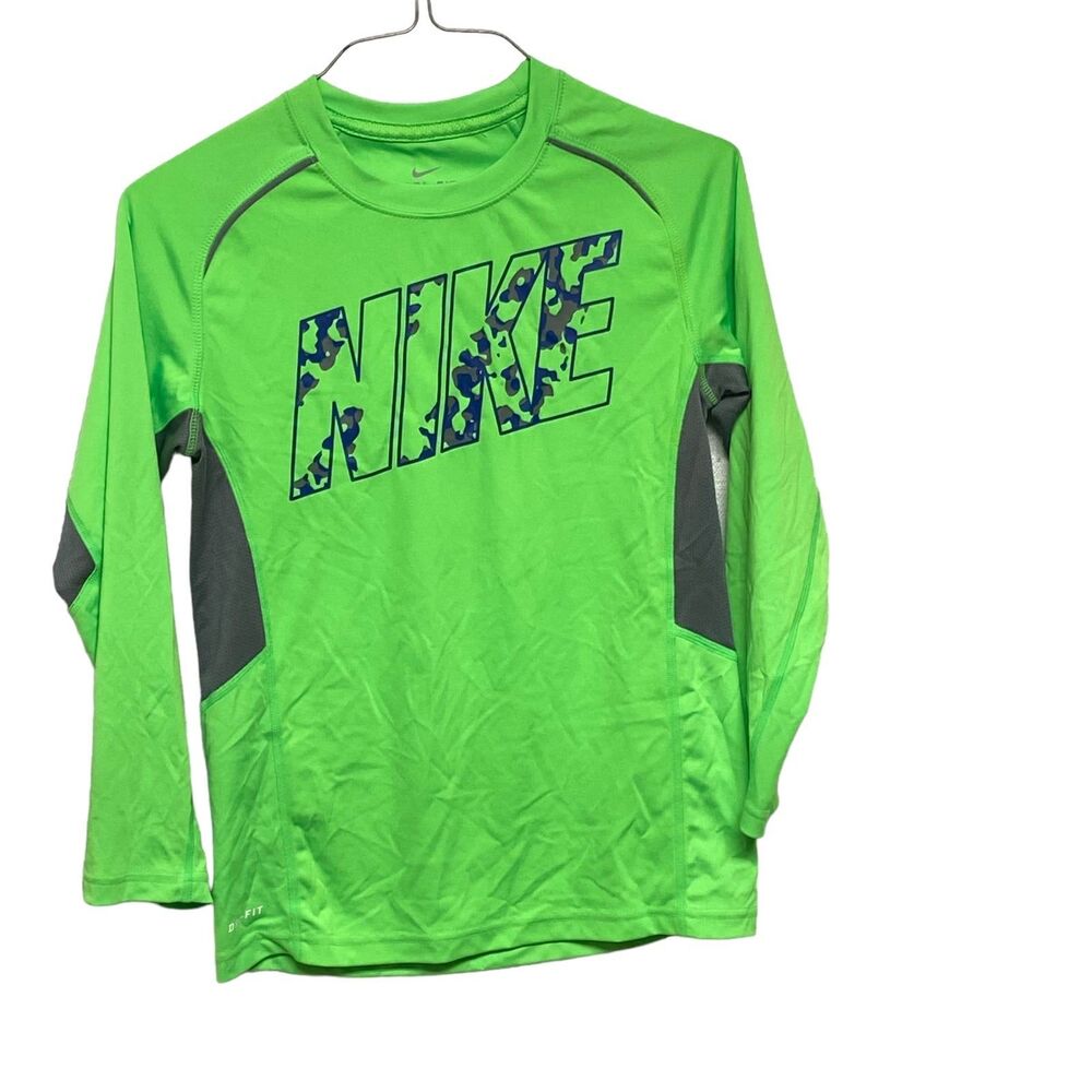 Nike Dri-Fit Youth Size S Neon Green/Gray Workout Athletic Long sleeve Shirt